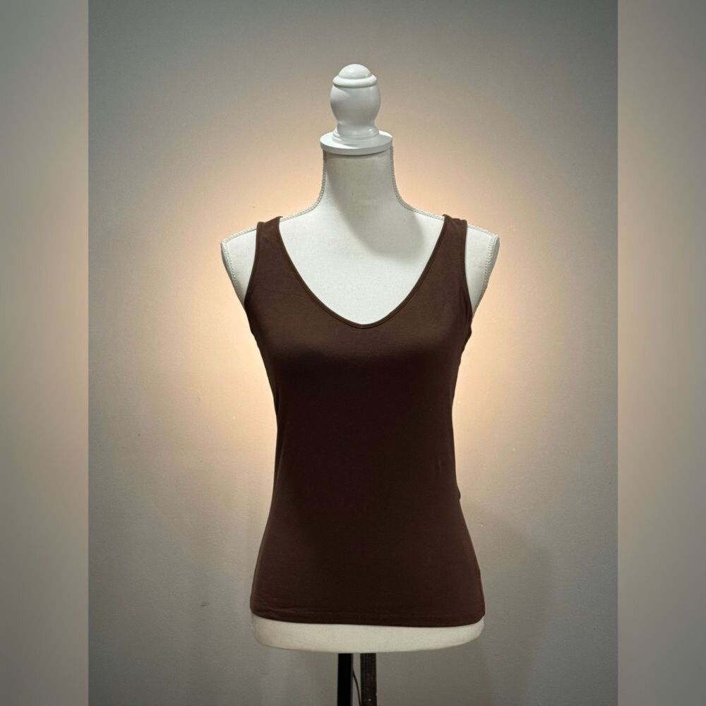 Brown GAP New Vintage Stretch V-Neck Tank Top Size S EUC